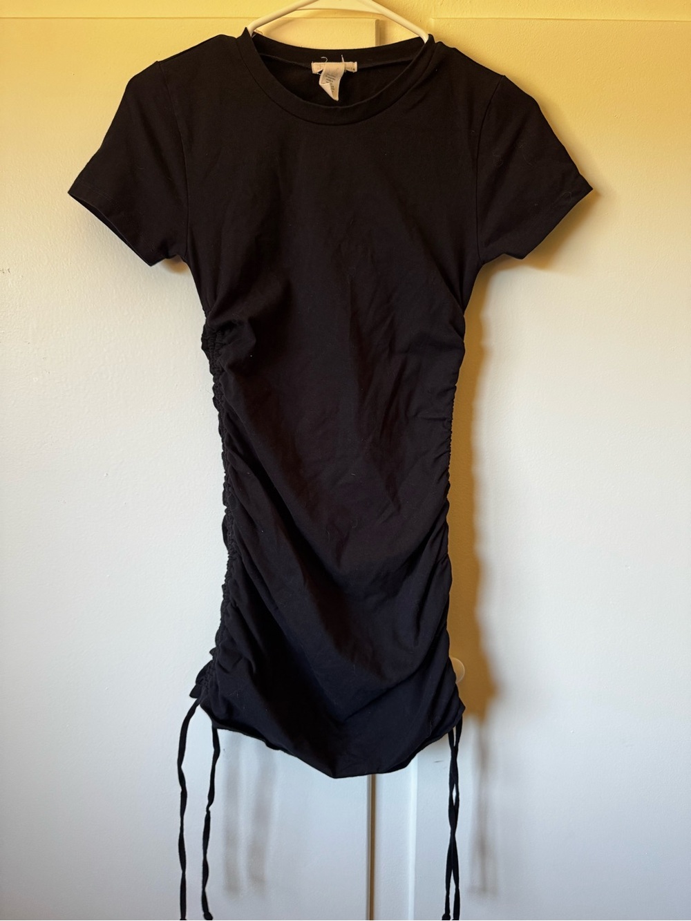 Black Ruched Side Tie Tee Dress
